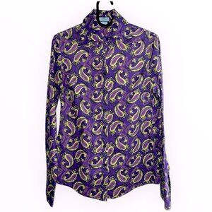 Designer Hawes & Curtis London Purple Paisley print collar Button Down blouse 2